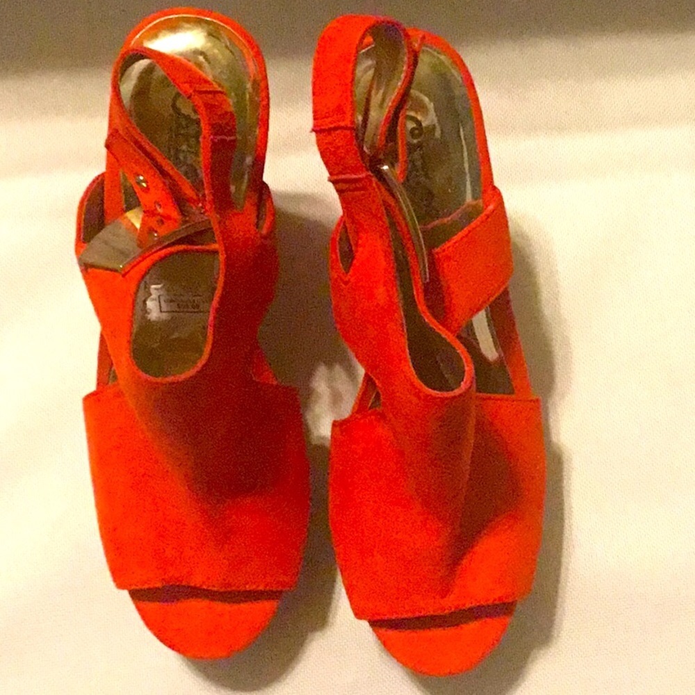 Orangish red, platform sandal